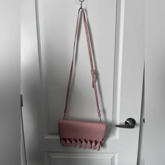 JustFab | Rose Pink Crossbody Bag With Tassels - Picture 2 of 6